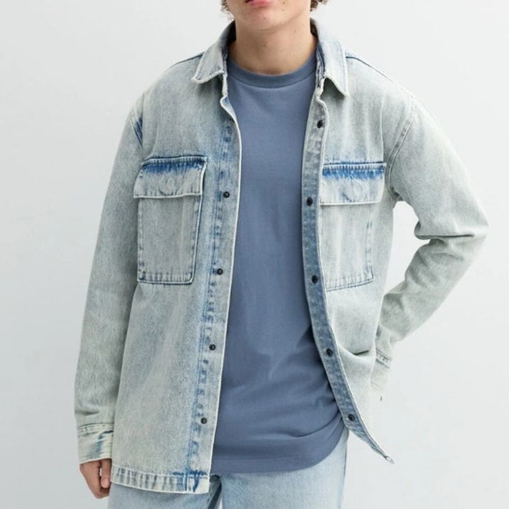 Trinity Coast Blue Light Wash Denim Long Sleeve Shirt Jacket US Mens XL